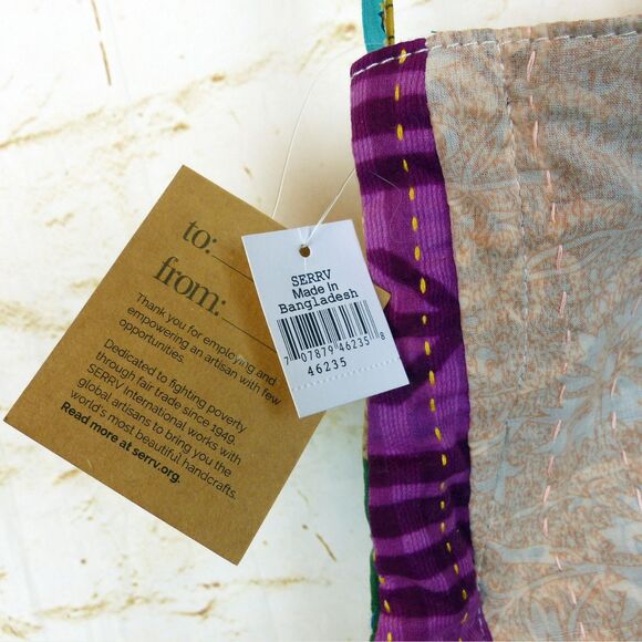 SERRV Sari Patchwork Apron One Size Colorful Upcycled Cotton Hand Stitching Boho - Picture 16 of 16